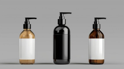 Poster - Three transparent bottles with white labels and unknown contents