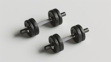 Poster - A pair of dumbbells sit on a clean and minimalist white surface, ready for use