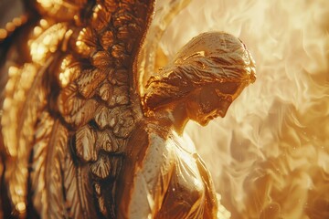 Poster - A statue of an angel with a golden glow in the background