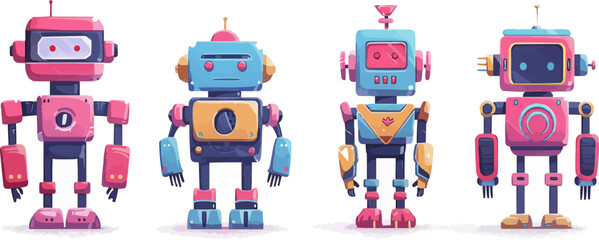 Poster - Toy cyborgs on a white background. Vector flat minimalistic isolated illustration.