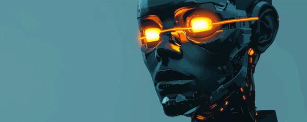 Aufkleber - Futuristic cyborg with mechanical enhancements and glowing eyes Vector flat minimalistic isolated illustration