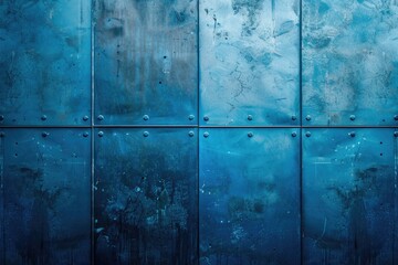 Poster - A close-up shot of a blue metal wall with visible rivets and rivet patterns