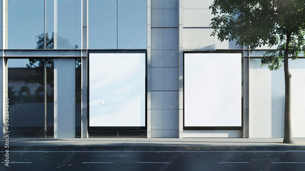 Conceptual mockup displaying two unmarked billboards on a building ...