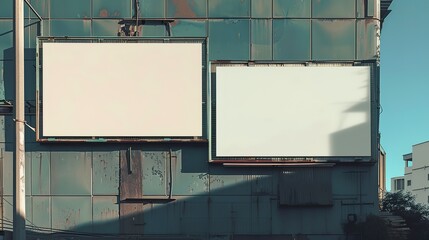 Wall Mural - Conceptual mockup displaying two unmarked billboards on a building facade in an urban area, emphasizing the scope for advertising.