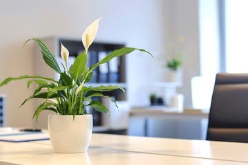 Peace Lily Plant on a Desk in an Office