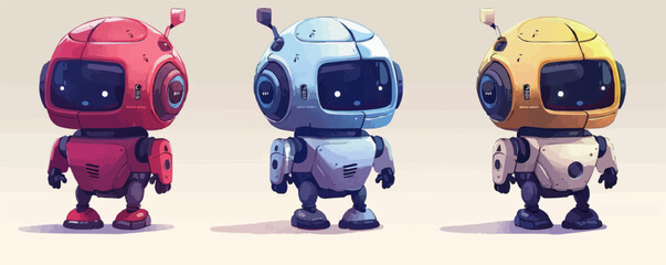 Poster - Toy androids on a white background. Vector flat minimalistic isolated