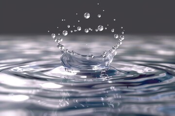 Poster - A close-up shot of a single water droplet floating on the surface of a body of water