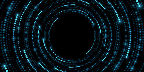 Poster - Digital circles of glowing dots on black background. Big Data visualization into cyberspace. Neural network analyzes information. Vector illustration. EPS 10