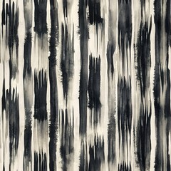 Wall Mural - Black and white painting, brushstroke, stripe in seamless pattern