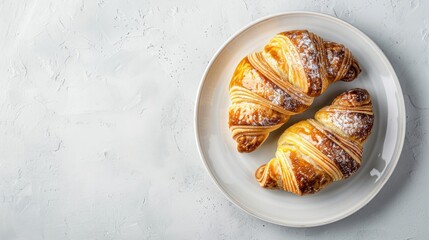 Canvas Print - Top view of vanilla cream Danish pastry on white plate with copy space