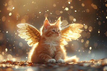 Wall Mural - A cat with wings is sitting on the ground