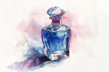 Poster - A watercolor illustration of a perfume bottle with a decorative cap and label