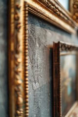 Poster - A close-up of a gold frame on a wall, ideal for use in designs or as a decorative element