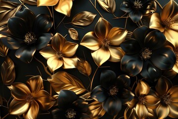 Poster - A bouquet of black and gold flowers on a dark background