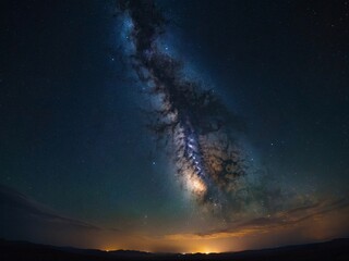 Wall Mural - Panorama of starlit night sky, Milky Way galaxy, and nebula. Dark, cosmic scene