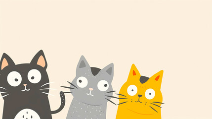 Wall Mural - Cute Cartoon Cats Illustration with Black, Gray, and Orange Cats on a Light Background