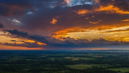 Wall Mural - Panoramic shot of the dramatic sky at sunrise and sunset times