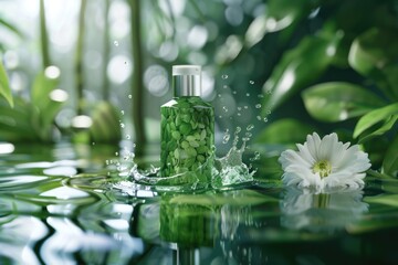 Poster - A clear green liquid sits on top of a glass table, perfect for use in science or medical settings