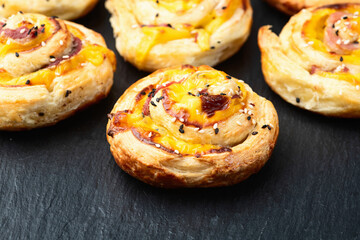 Canvas Print - Homemade Puff pastry pinweel ( rolls ) Mini pizza