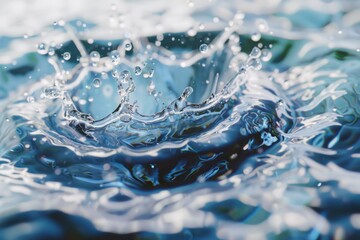 Poster - Close-up shot of a water splash on a surface, ideal for use in designs and illustrations related to water, nature, or abstract concepts