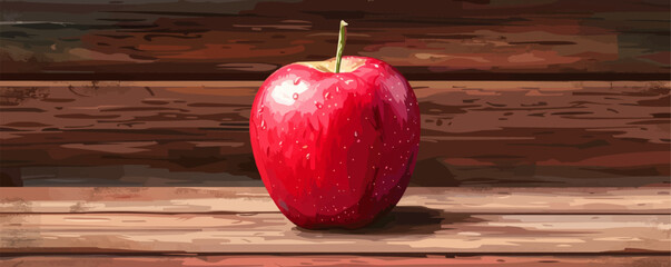 Wall Mural - A shiny red apple on a wooden desk. Vector flat minimalistic isolated illustration.