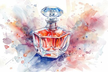 Sticker - A watercolor illustration of a perfume bottle with a delicate design