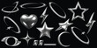 © THE YOOTH - A collection of 3D metallic shapes on a black background, including stars, hearts, lightning bolts, swooshes, circles, and a crescent moon.