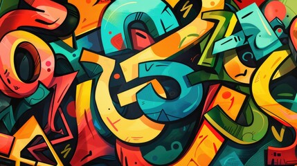 Poster - Vibrant street art on urban wall with bold lettering and shapes