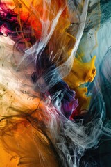 Aufkleber - A close-up shot of a vibrant painting with wisps of smoke emerging from the surface