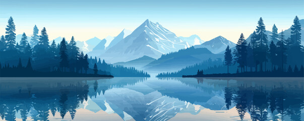 Sticker - Serene mountain range with snow-capped peaks Vector flat minimalistic isolated illustration