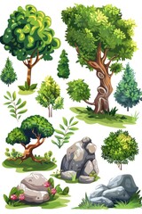 Poster - A scenic landscape featuring various types of trees and rocky formations