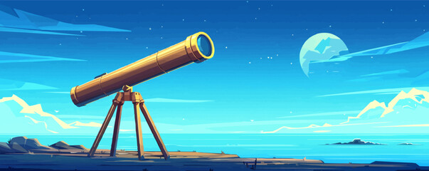 Wall Mural - traditional brass telescope with extendable lens and tripod vector flat minimalistic isolated illust
