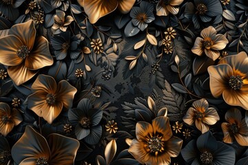 Poster - A beautiful combination of black, gold, green, and brown on a floral design