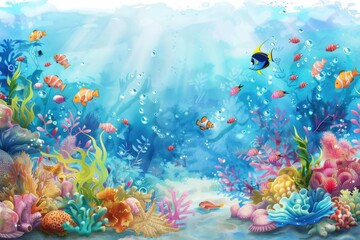 Wall Mural - A vibrant underwater scene featuring a variety of fish and coral species