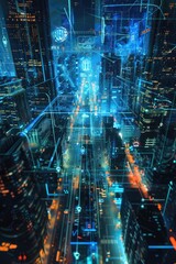 Poster - Aerial view of city lights and buildings at nighttime