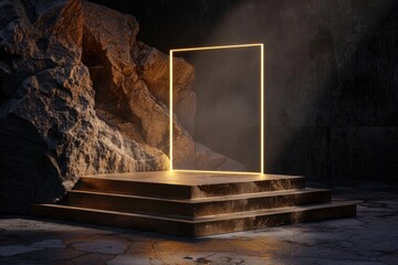Poster - A simple stone platform with a light source in the center, ideal for use in architectural or interior design illustrations