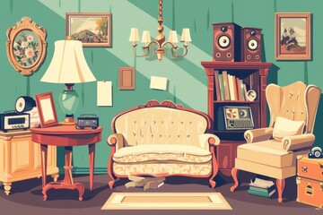 Poster - A warm and inviting living room setting with comfortable furniture and a soft glow from the lamp