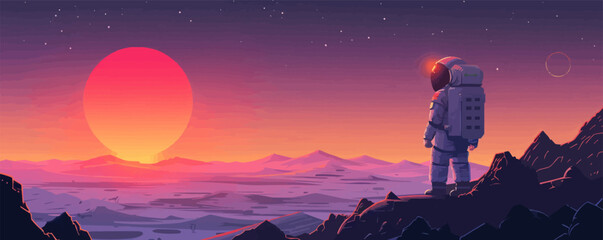 Wall Mural - astronaut exploring alien landscapes vector flat minimalistic isolated illustration