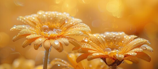 Poster - Golden Gerbera Daisies with Dew Drops