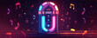 © Влада Яковенко - Retro jukebox with glowing lights and music notes. Vector flat minimalistic isolated