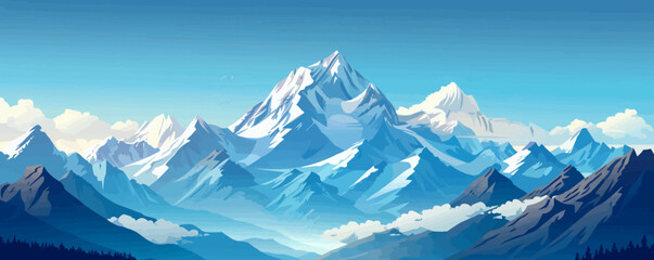 Wall Mural - Serene mountain range with snow-capped peaks Vector flat minimalistic isolated illustration