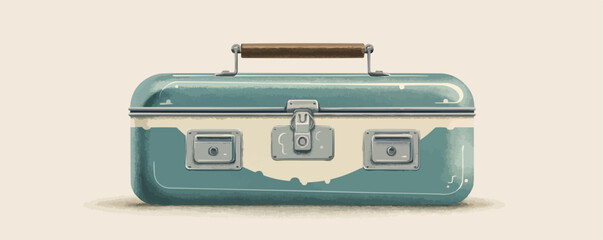 Vintage metal lunchbox with handle Vector flat minimalistic isolated illustration