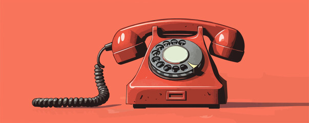 Poster - Vintage rotary phone with cord and receiver Vector flat minimalistic isolated illustration