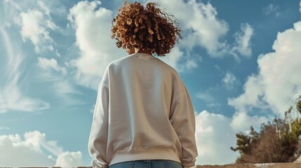 Poster - A woman stands on a ledge, looking out over the landscape