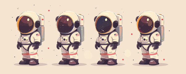 Wall Mural - Toy astronauts on a white background. Vector flat minimalistic isolated illustration