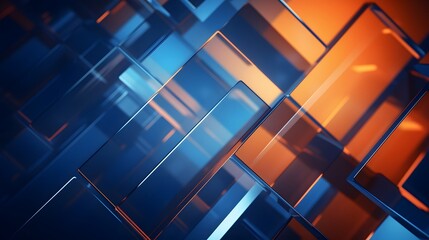 3d rendering of blue and orange abstract geometric background. Scene for advertising, technology, showcase, banner, game, sport, cosmetic, business, metaverse. Sci-Fi Illustration. Product display