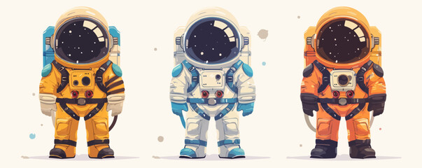 Wall Mural - Toy spacesuits on a white background. Vector flat minimalistic isolated illustration.