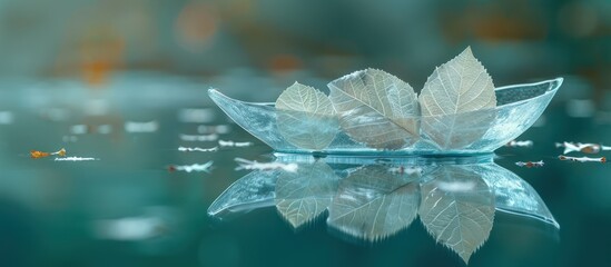 Sticker - Delicate Leaf Boat on Teal Water