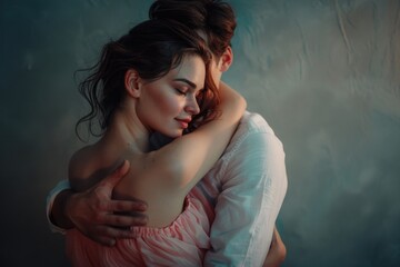 Poster - A man and a woman embracing in a warm moment