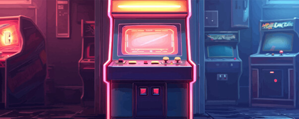 Retro arcade game cabinet with glowing buttons Vector flat minimalistic isolated